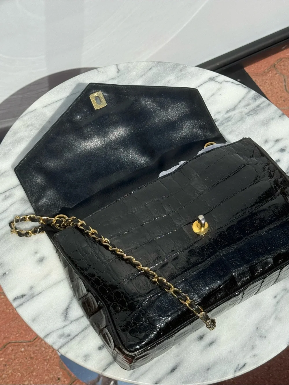 Vintage Chanel Black Crocodile Large Flap Shoulder w/ Gold HDW 1986-88, 0 Series